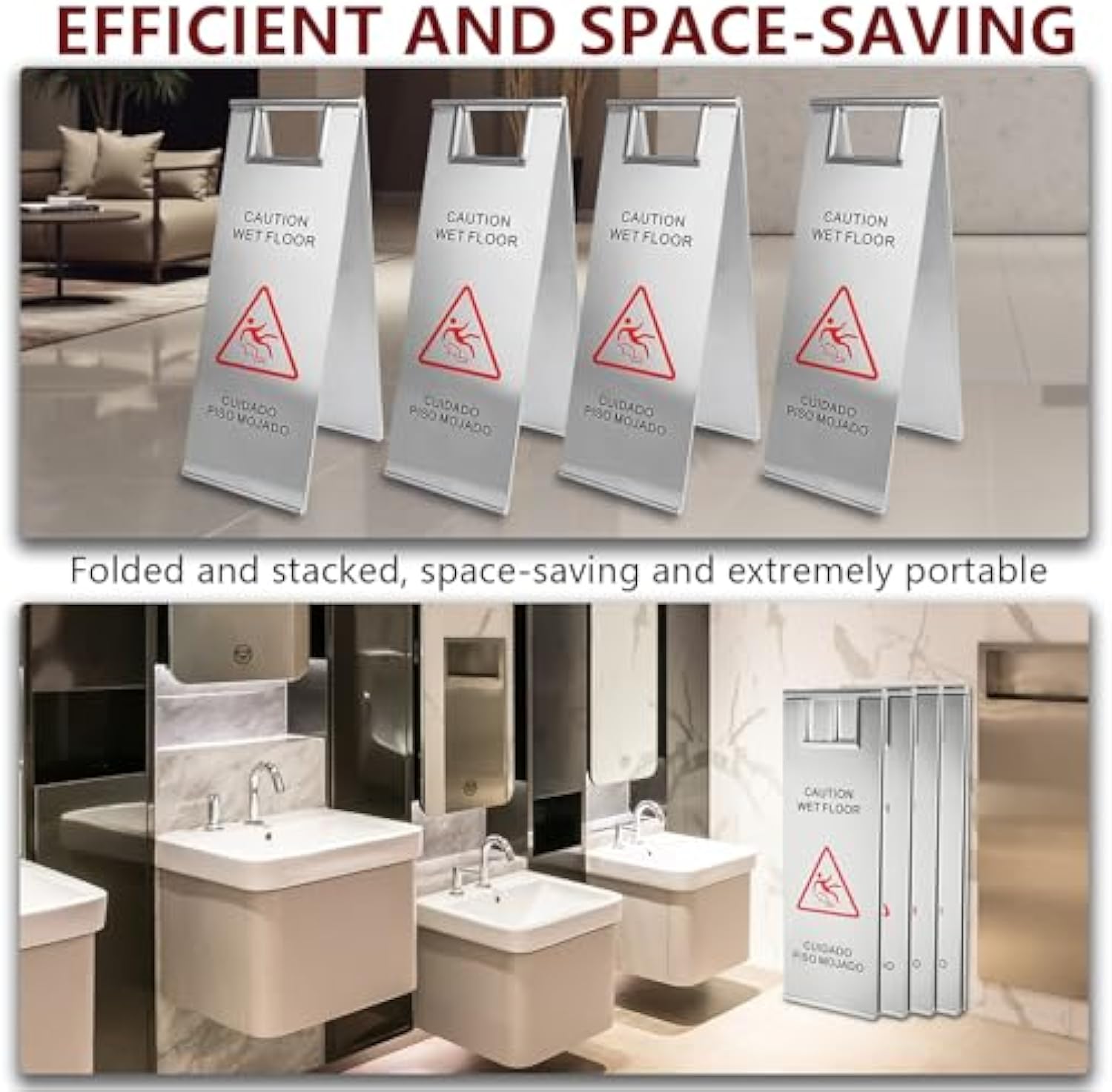 Portable Handle Stainless Steel Wet Floor Caution إشارة لأطباق المطاعم